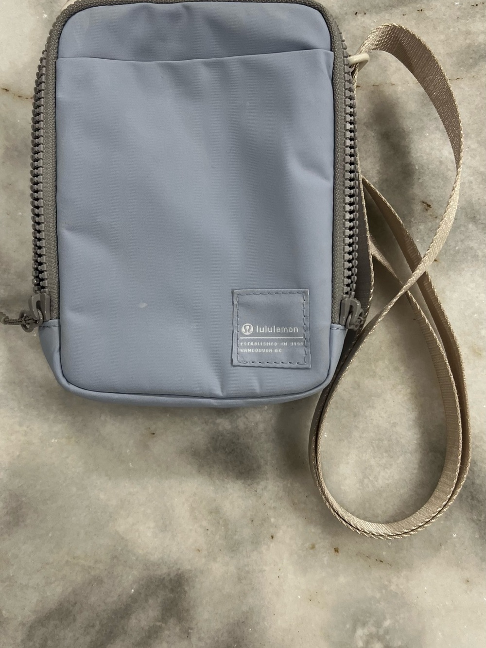 lululemon athletica Light Blue Crossbody Belt Bag with white strap